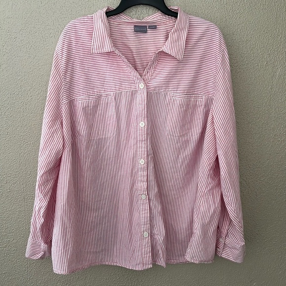 Laura Scott Women's Plus Size Pink Striped Button Down Shirt, 24/26W - Picture 1 of 5